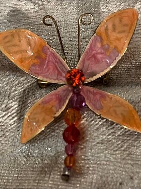 BRASS DRAGONFLY PIN BROOCH Brass & Pretty Faceted & Pronged Glass Stones Vintage